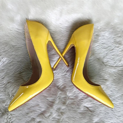 Yellow Women Patent Pointed Toe Pumps High Heels for Party Dress Fashion