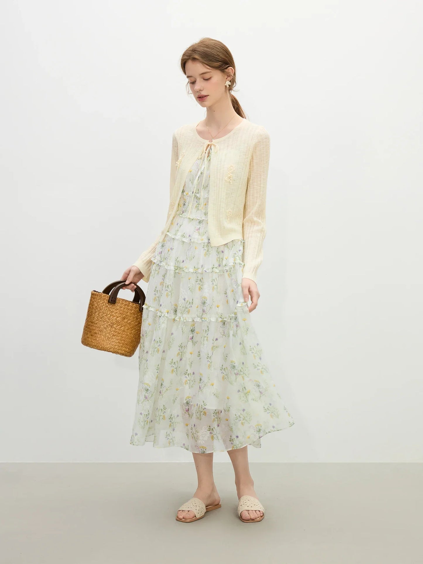 Floral Strap Hollow Knit Summer Cardigan