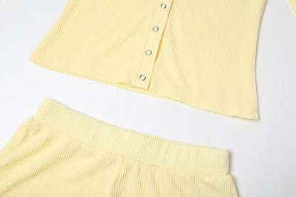 Leisure Stretch 2-Piece Set Women Single-Breasted Long Sleeves o-Neck Blouse+Basis Shorts Simple Classic Street Suits