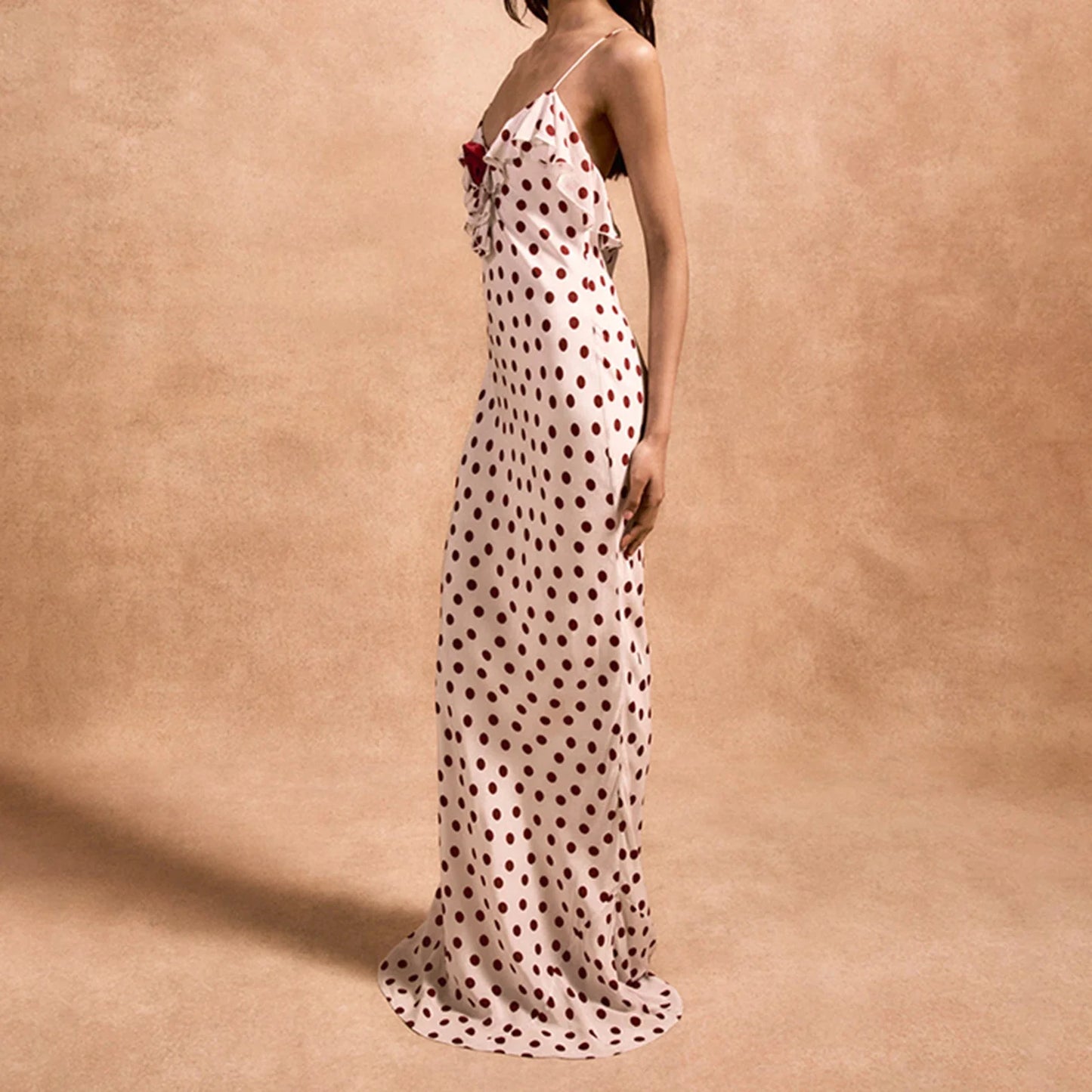 3D Flower Polka Dot Cami Vacation Dress