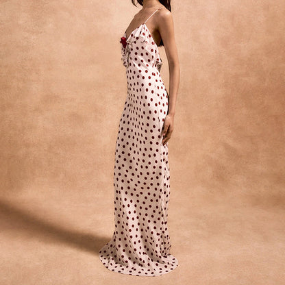 3D Flower Polka Dot Cami Vacation Dress