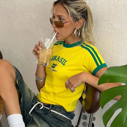 Gothic Brazil Letter Vintage Crop T-shirt