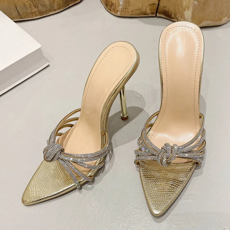 Sexy Pointed Toe Thin High Heels Pumps with Rhinestone Detail for Summer