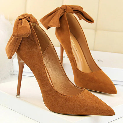 Bowknot Design Suede High Heels Stilettos for Women, Sexy Party Shoes