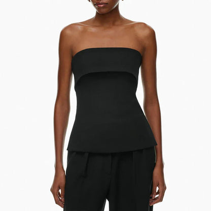 | Linen Strapless Tube Crop Top