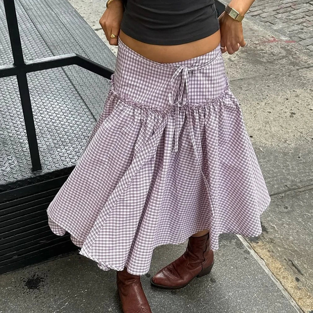Plaid Tiered Ruffle A-line Skirt