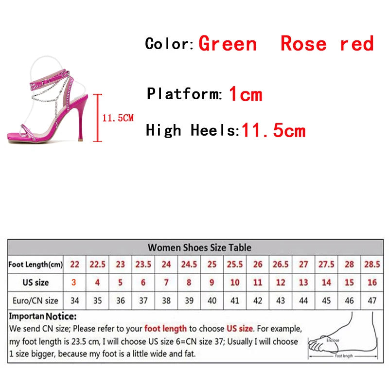 Crystal Chain Ankle Strap Sandals for Women