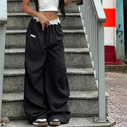 Lace Patchwork Cargo Joggers Pant