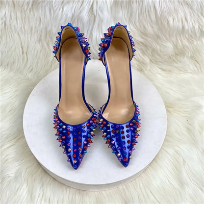 Blue Spikes Rivets Gladiator Sandals for Summer