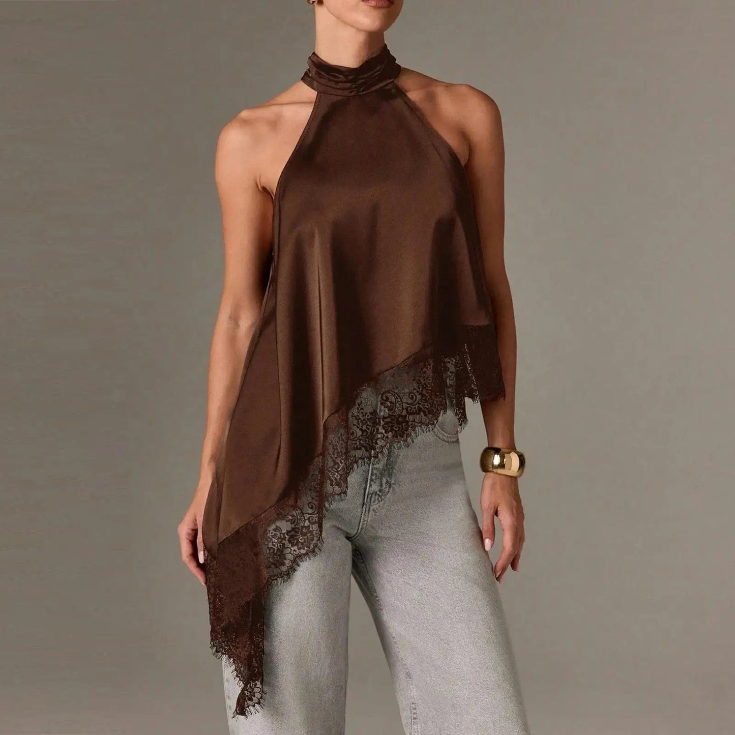 Gracie Lace Trim Halter Top