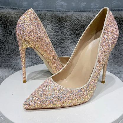 Pink Glitter Sequins Pointy Toe High Heel Shoes for Women