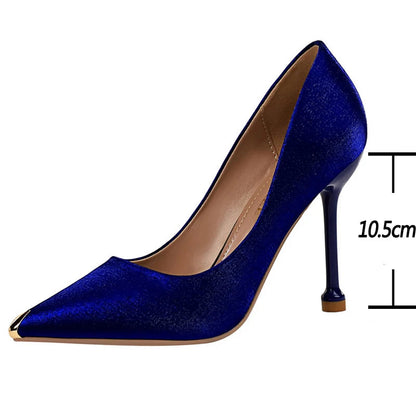 Luxurious Satin High Heel Pumps with Metal Tip Stiletto for Spring Banquets