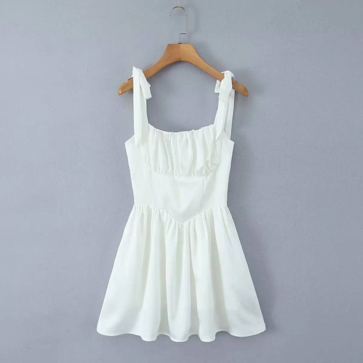 Tie Shoulder Lace Up Back Pleated Skater Mini Dress