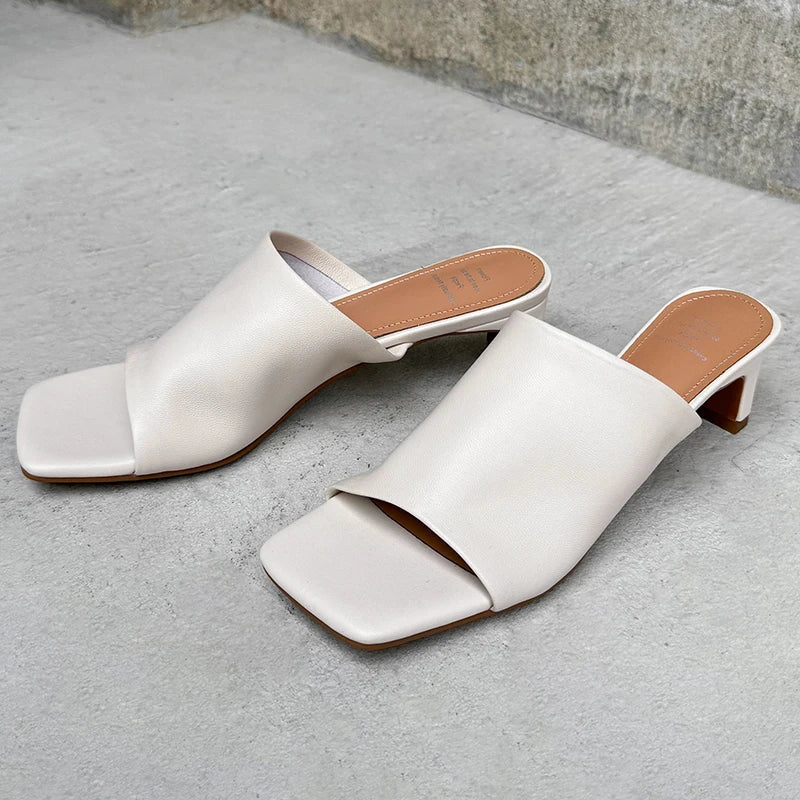 | Red Leather Heeled Mules
