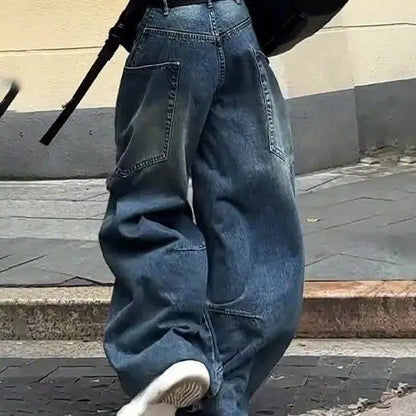 Fashionable High Street Straight Loose Jeans Simple Pocket Loose Wide-leg Jeans Harajuku Style Hip Hop Y2k Pants Baggy Pants