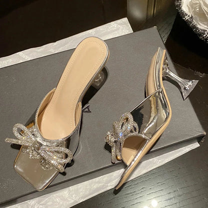 Glitter Rhinestones Transparent Strange High Heels for Women on the Runway