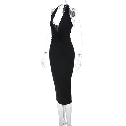 Halter Neck V-Neck Backless Dress