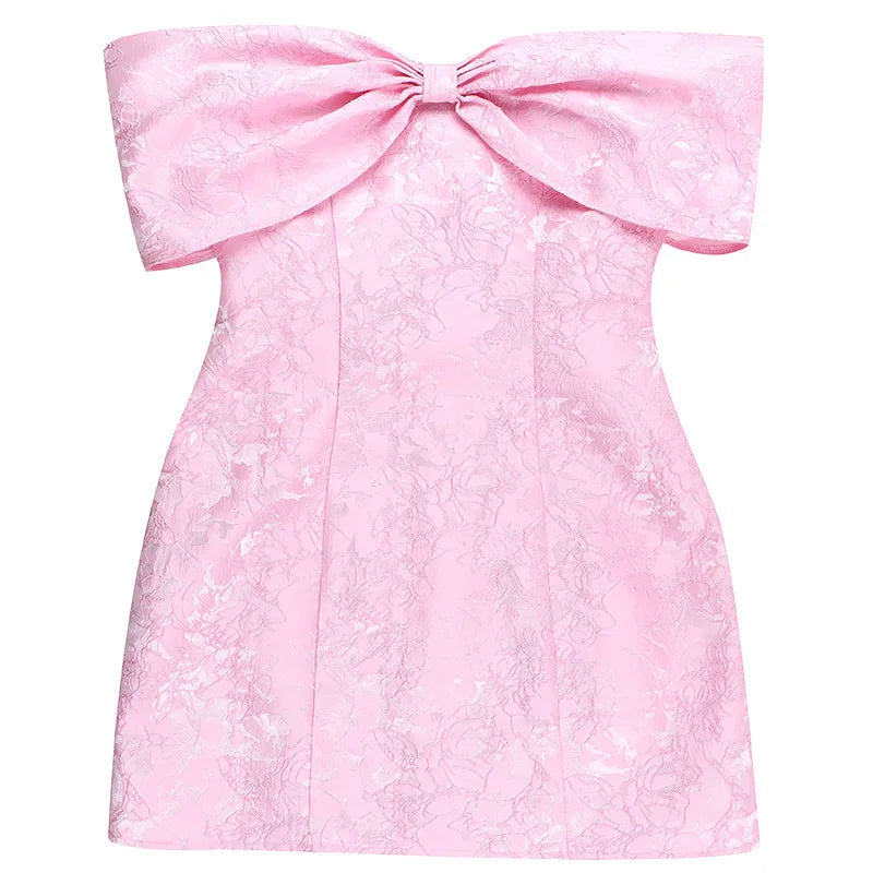 Bow Off Shoulder Backless A-line Jacquard Party Dress