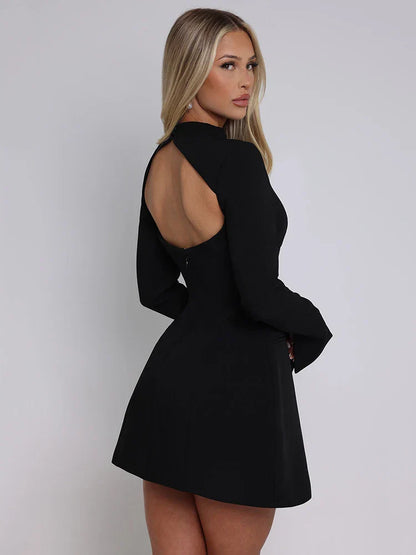 | White High Neck Long Sleeve Mini Dress