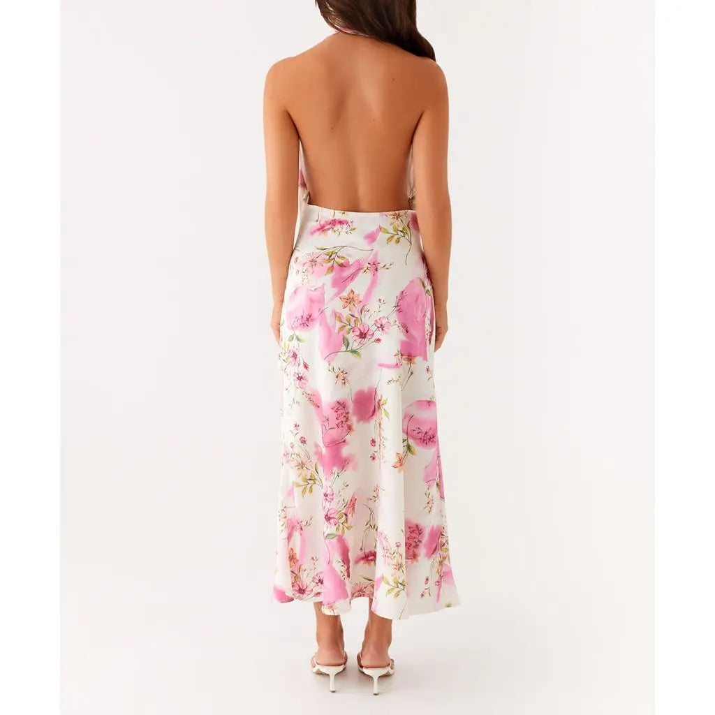 Cowl Neck Floral Halter Vacation Dress