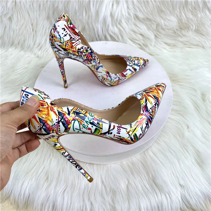 Floral Print V-Cut Pointy Toe High Heel Shoes for Women
