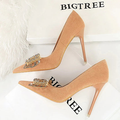 Spring Women Heels Fashion Pumps with Rhinestone Bowknot