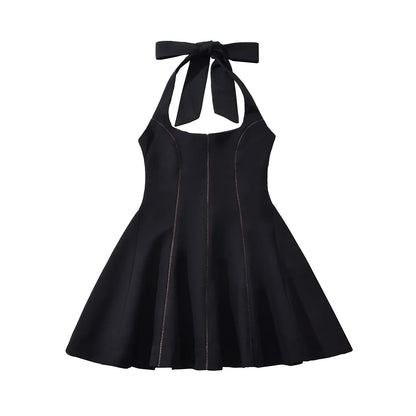 Bow Halter Spliced Ball Gown Backless Dresses