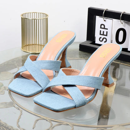 Autumn high-heeled open-toe slippers with horseshoe heels and sandals