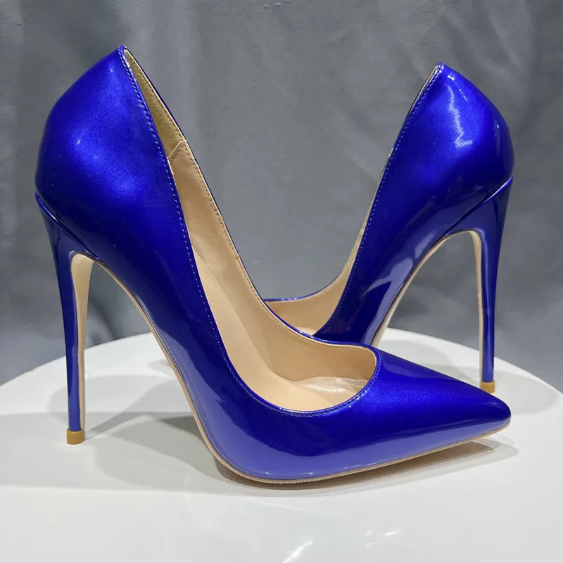 Blue Patent Leather Pointy Toe High Heel Shoes for Women