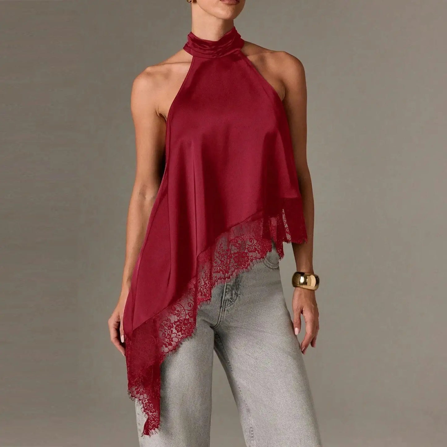 Gracie Lace Trim Halter Top