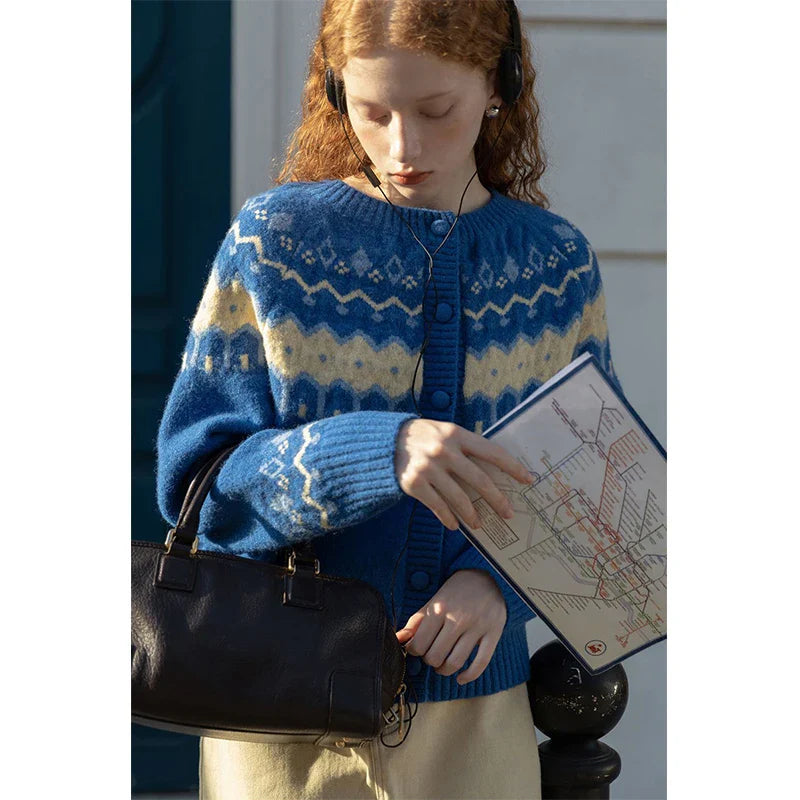 Patchwork Cropped Vintage Knit Cardigan
