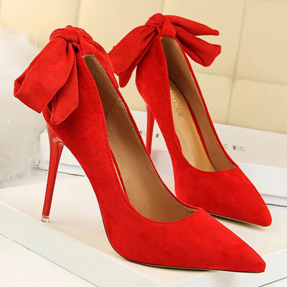 Bowknot Design Suede High Heels Stilettos for Women, Sexy Party Shoes