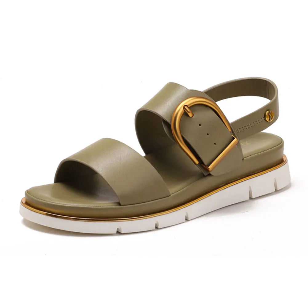 | Gold-Buckle Strap Sandals