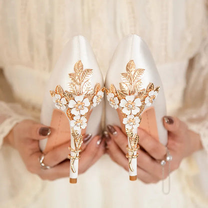 Metal Flower Women Pumps Designer High Heels Shoes