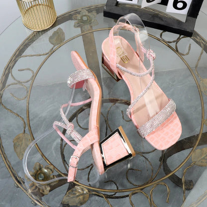 Women's Rhinestone Sandals with 6CM Heel, Large Size