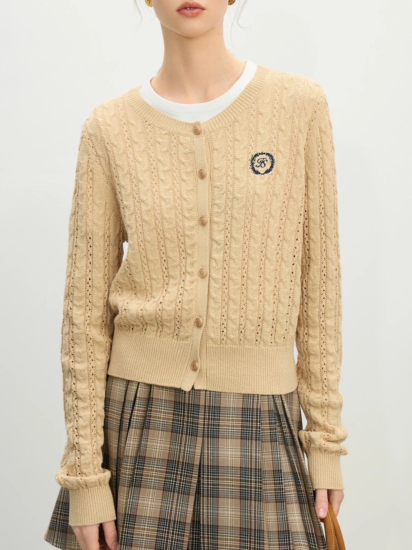 Hollow Round Neck Office Knit Cardigan