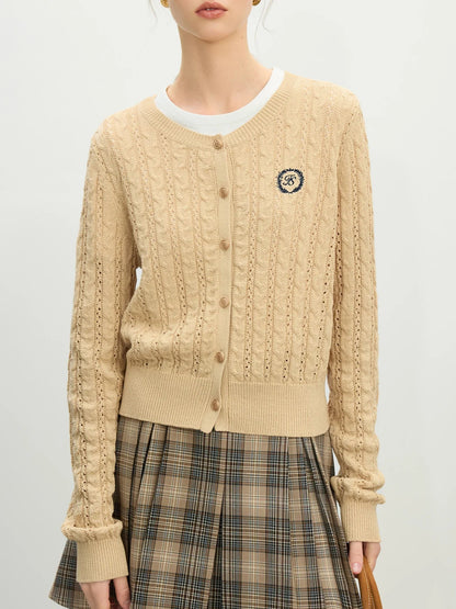 Hollow Round Neck Office Knit Cardigan