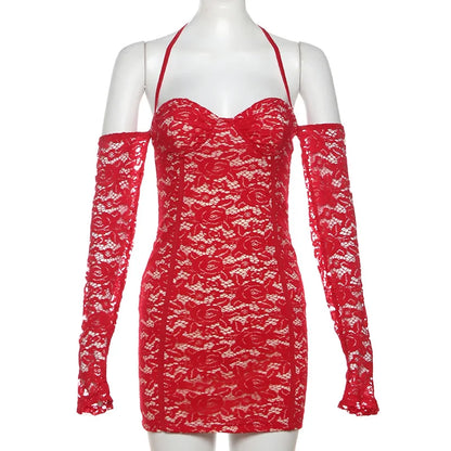 Red Lace Off-shoulder Bodycon Mini Dress