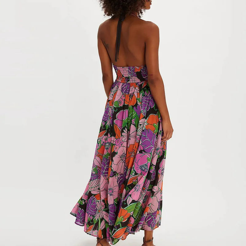 | Floral Halter Maxi Beach Dress