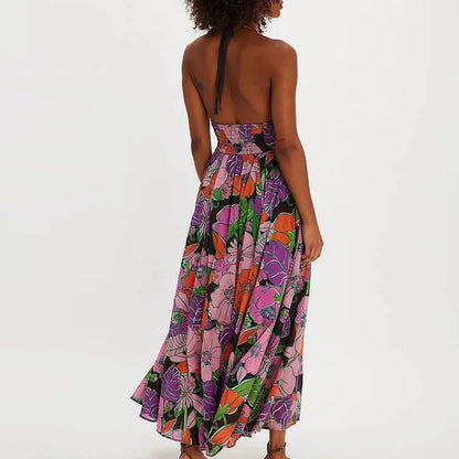 | Floral Halter Maxi Beach Dress