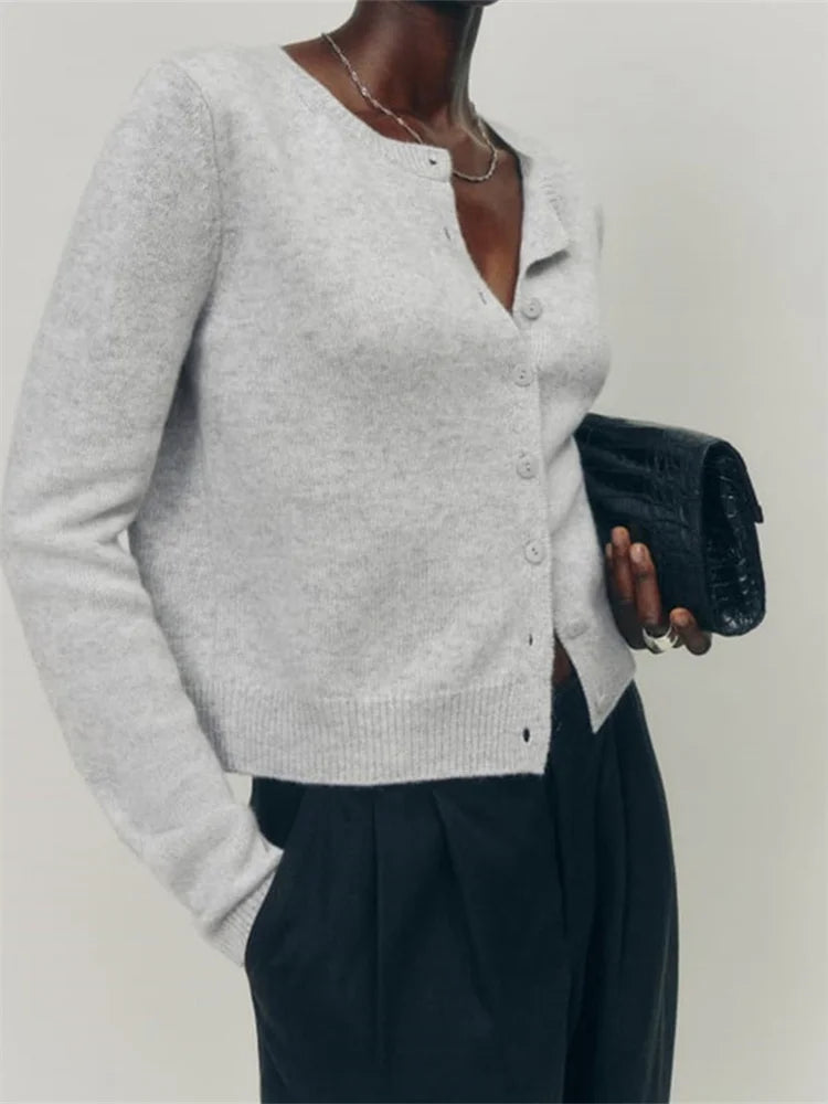 Solid Button Long Sleeve Knit Cardigan