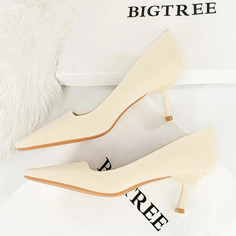 Spring Kitten Heels Square Head Women Pumps for Career Office Elegant Style