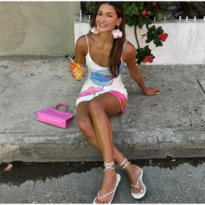 Spaghetti Strap Large Scale Floral Print Bodycon Mini Dress