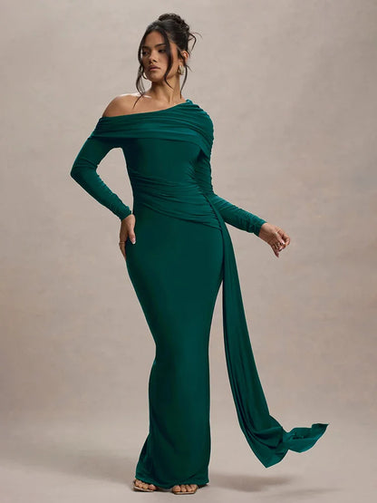 Skew Collar Draped Sleeve Bodycon Dress