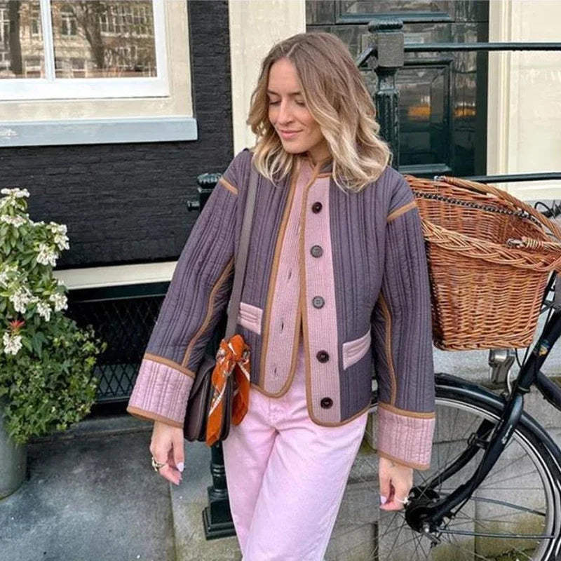 Quilted Contrast Cotton Casual Coat
