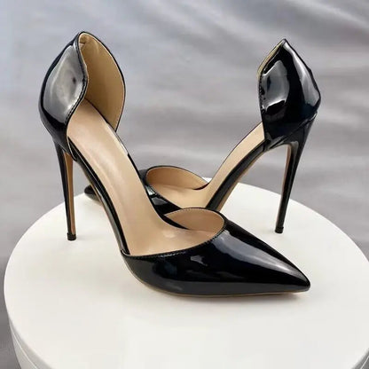 Black Women Side Open Pointy Toe High Heel Shoes