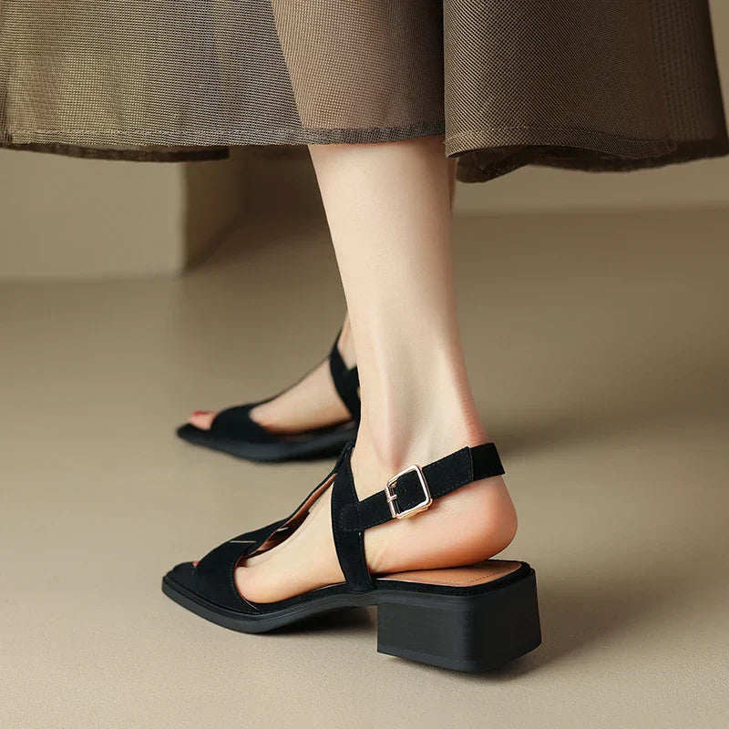| Suede T-Strap Sandals