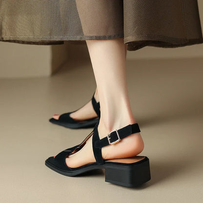 | Suede T-Strap Sandals