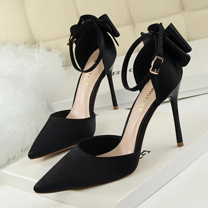 Korean Style Pipanus High Heels Satin Sandals with Bows Women's Shoes