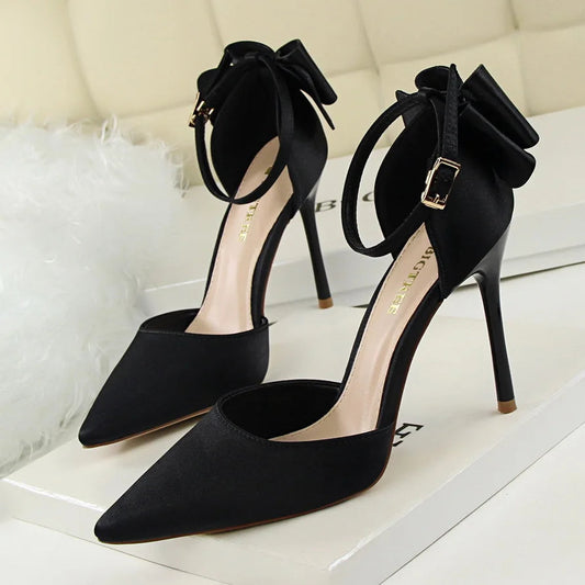 Korean Style Pipanus High Heels Satin Sandals with Bows Women's Shoes